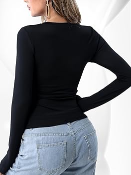 SUPOMAX Basic Long Sleeve Tops for Women Slim Fit Crew Neck